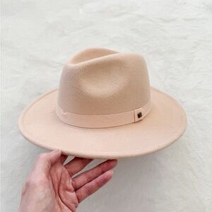 Girls Beige Felt Rancher Hat Wide Brim Neutral Boho Western Mini Fashion